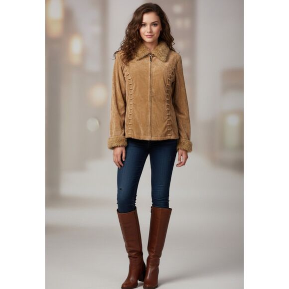 Effeci Faux Suede Shearling Camel/Tan Jacket – Size M - Picture 8 of 12